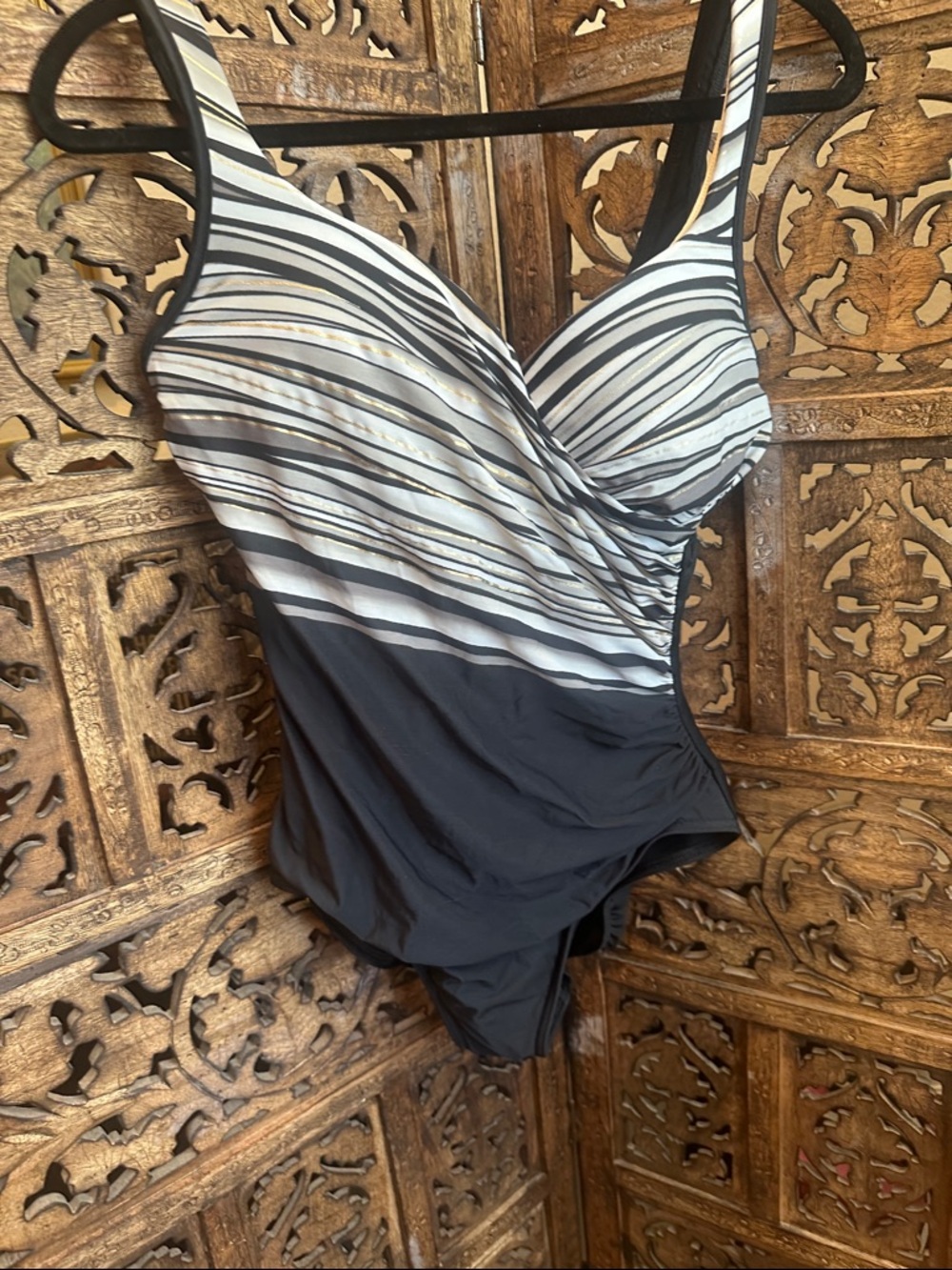 Miraclesuit Black and White Striped One-Piece Swimsuit
